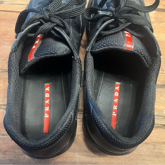 Prada Mens America's Cup Leather & Tech Fabric Sneakers- Black - size 12 - Picture 6 of 7